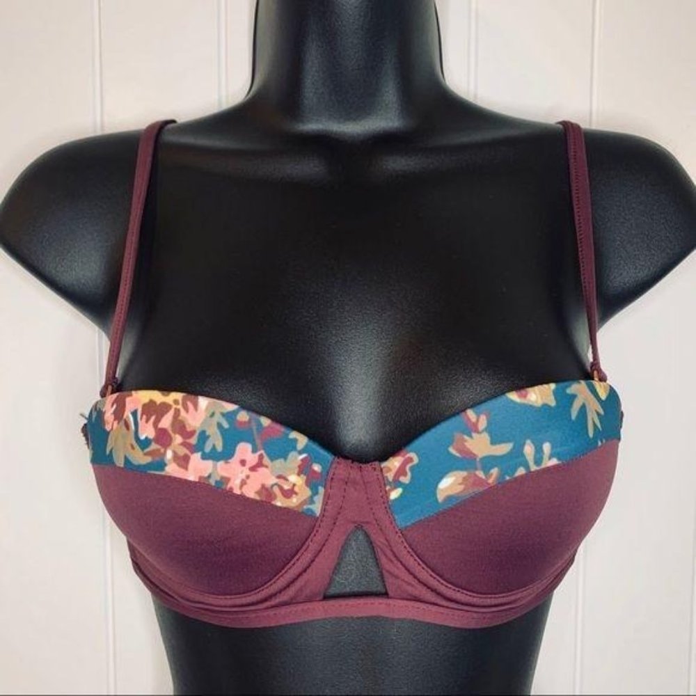 Tavik Swimwear Maroon Teal Floral  Bikini Top XS